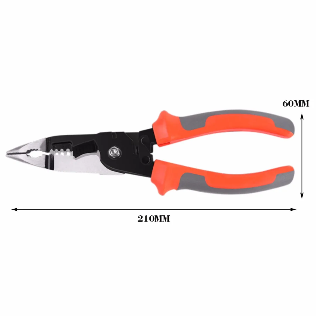 8" 6 In 1 Electrician Wire Stripper Multi Tool Pliers Scissors Cable Cutter Stripping Crimping Tools Oblique Crimping Pliers