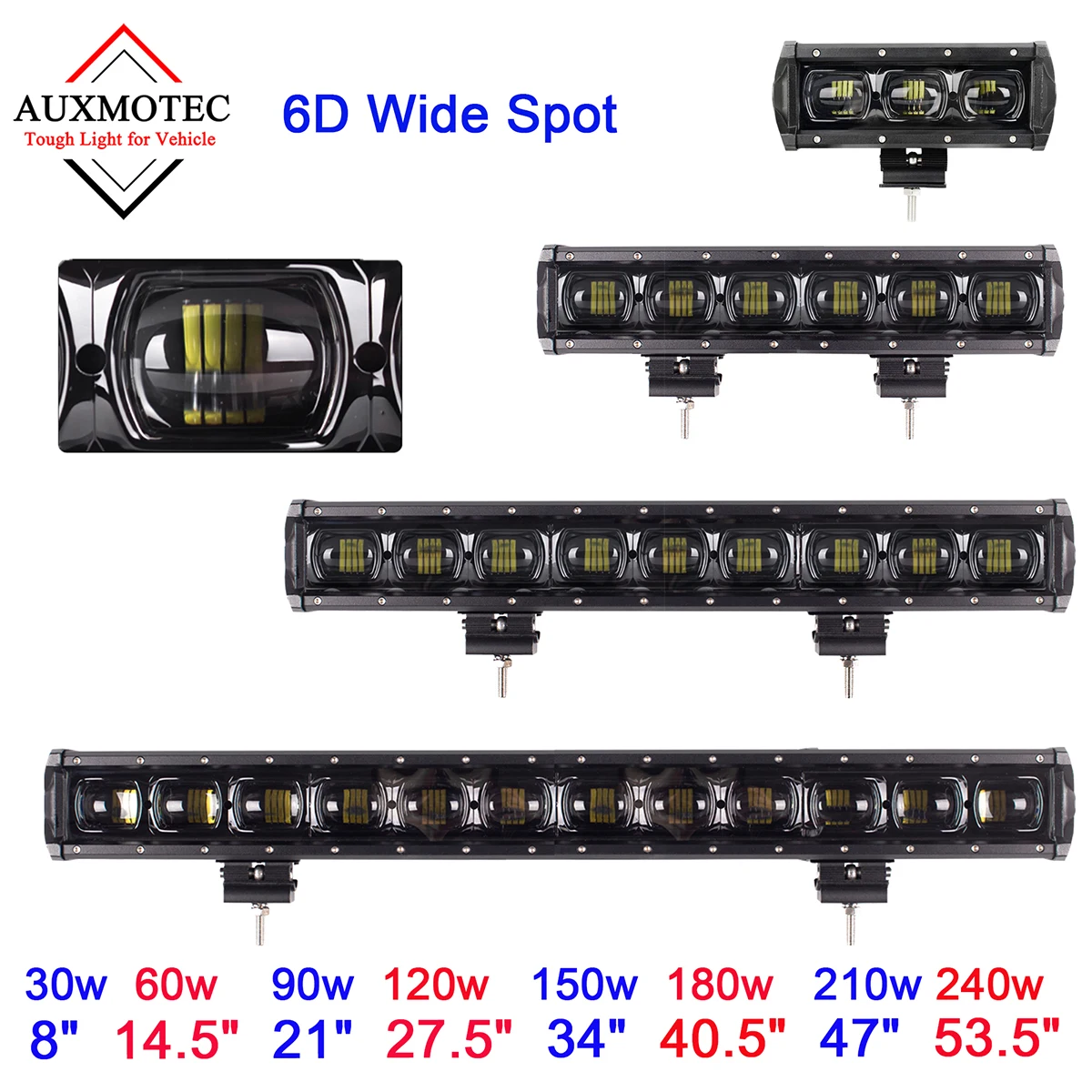 Led Light Bar 6d lens 30w 60w 90w 120w 150w 180w 210w 240w grille single row front bumber car roof lightbar 8 14.5 21 27.5 34 40.5 47 53.5 inch truck atv suv offroad off-road 4x4 4wd pickup 12v 24v (1)