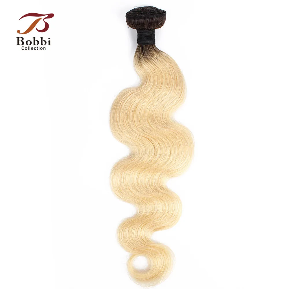 Bobbi Collection 1 Bundle T 1B 613 Dark Root Platinum Blonde Brazilian Body Wave Hair Ombre Weave Remy Human Extension | Шиньоны и