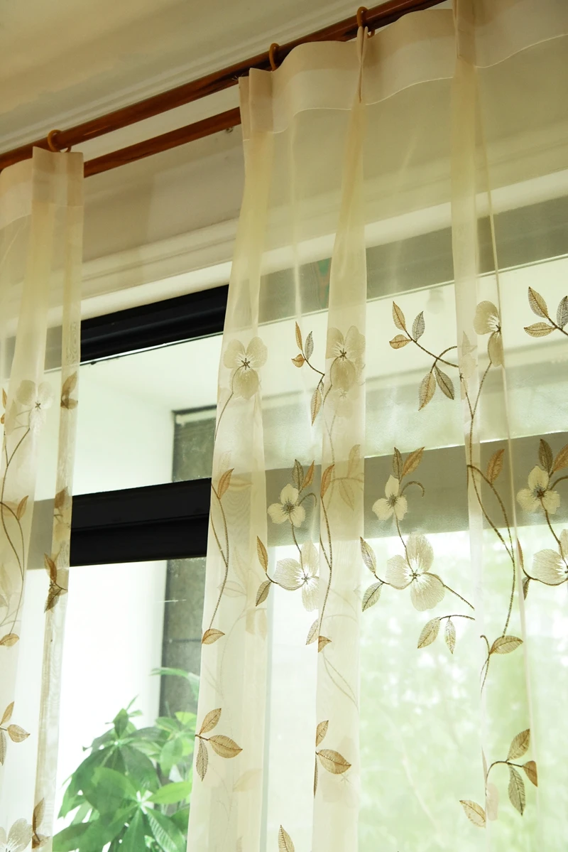 Mordern Тюль занавеска для гостиной прозрачная вуаль Белый цветок вышитая оконная панель для кухни дверь балкон P361D3