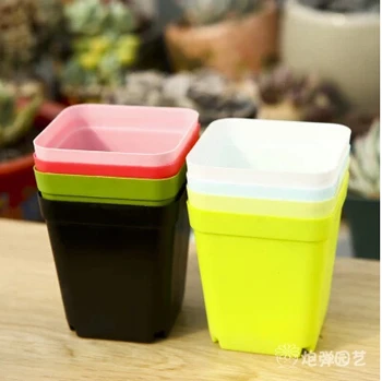 

Gardening Mini Plastic Pots Vase With Tray Square Flower Bonsai Planter Nursery Pots Colorful Square Pots