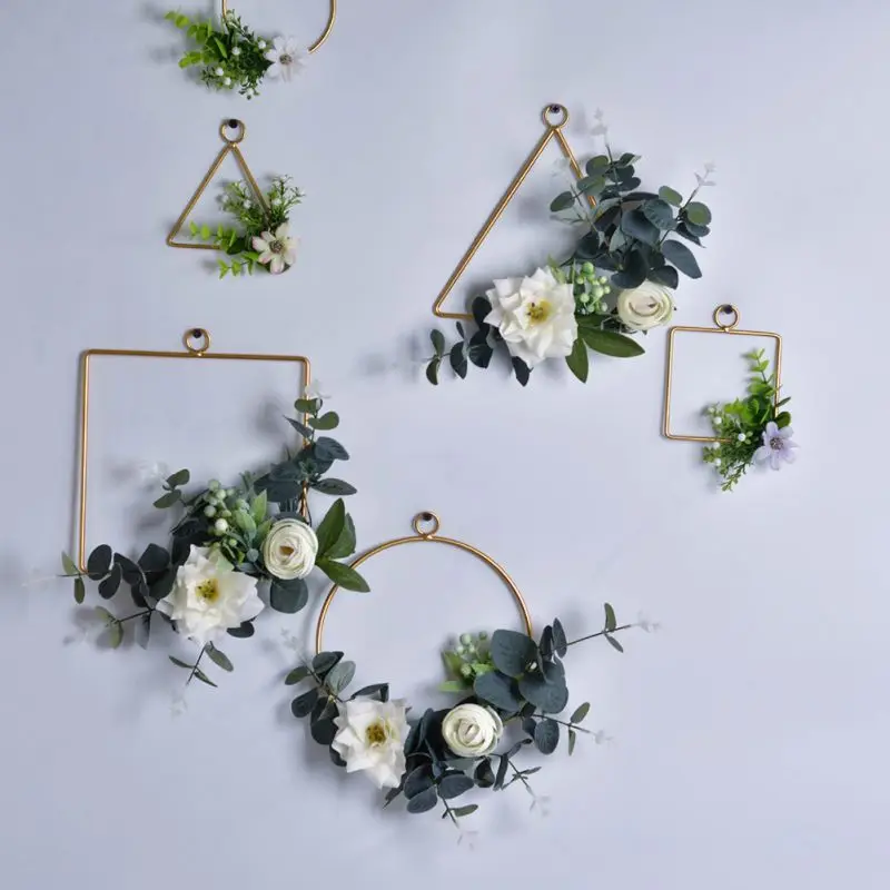 Artificial Garland Flower Geometric Metal Ring Hoop Wedding Home Hanging Decor