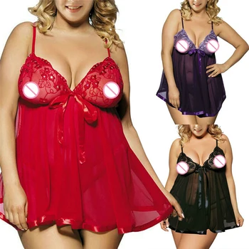 

1set Sexy lingerie Exotic Mesh Transparent Nightwear Lace Intimates hot Sexy Underwear Baby doll temptation Size:M-5XL