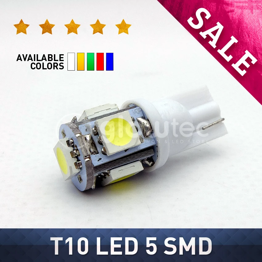 1 шт. автомобильная светодиодная лампа T10 5SMD 5050 12 В светодиод can bus W5W 5 SMD белый