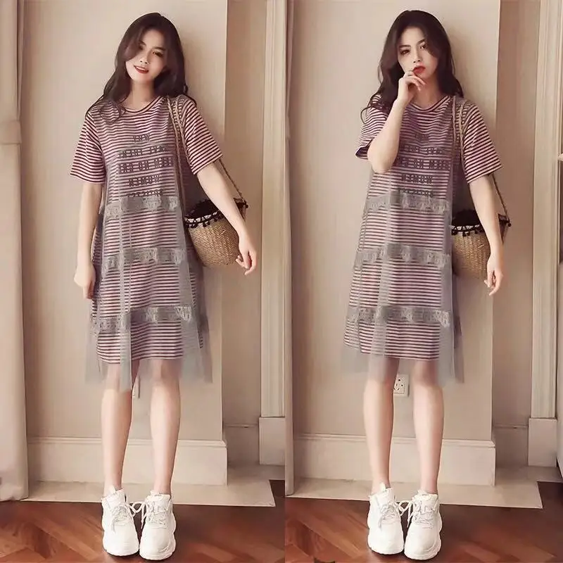 Sweet Short Sleeves O-neck Summer New Fashion Style Maternity Dress Letter Printed Cotton Lining with Mesh Pregnant Women | Мать и