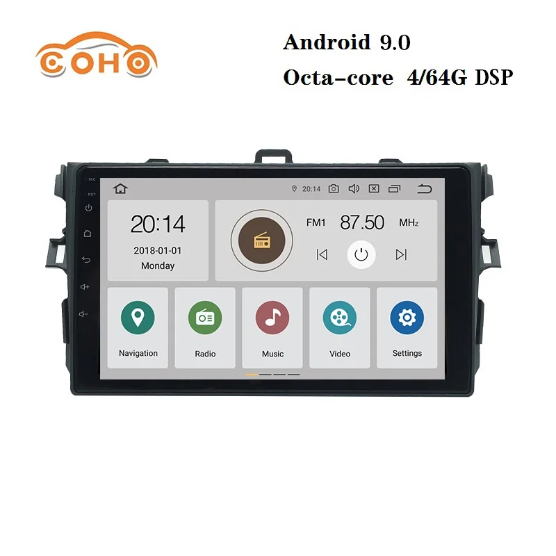 

Car audio Android 9.0 8-core 4/64G for 2008-2013 TOYOTA Corolla with radio BT GPS navigation support WIFI and Carplay