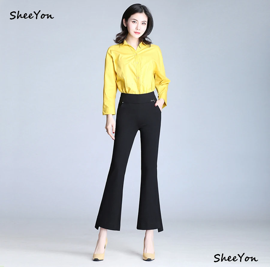 Sheeyon весна-осень Новый Штаны Повседневная Flare Брюки женские Однотонные