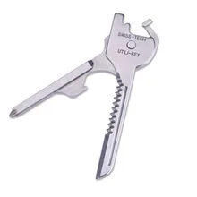 High quality outdoor multi-function portable key chain home travel tool 6 in 1 fold mini pliers screwdriver saw set tool 1366 multi in 1 outdoor portable stainless steel pliers 9 screwdriver bits blue silver