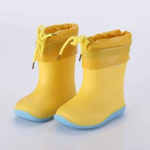 Детские резиновые непромокаемые сапоги для девочек; Нескользящие сапоги для маленьких мальчиков; Водонепроницаемая водонепроницаемая обувь; теплые детские резиновые сапоги; съемный Хлопковый чехол