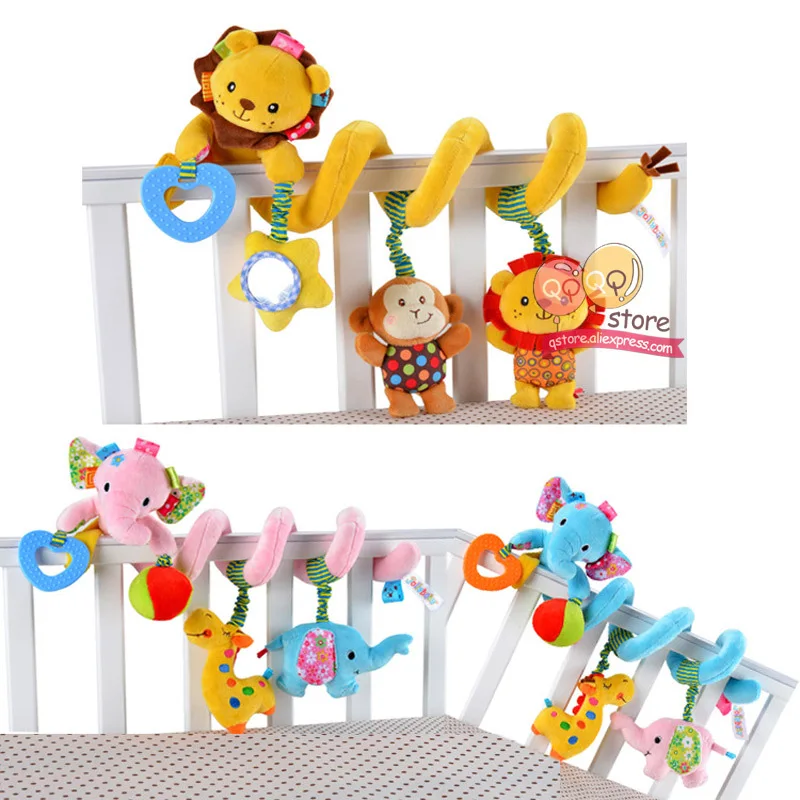 Baby Plush Rattle Crib Spiral Hanging Mobile Infant Stroller Bed Animal Toys Gift for Newborn Children 0-12 Months Happy Monkey