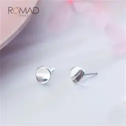 Romad 925 пробы серебро серьги-гвоздики геометрические Круглый Серьга в стиле «минимализм» для Для женщин Серебряные ювелирные изделия
