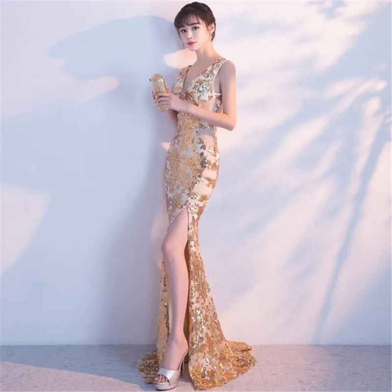 С v-образным вырезом вечернее Формальное длинное e v уширения Vestido De Festa Longo вечернее платье vestidos de Novia Abendkleider TK811