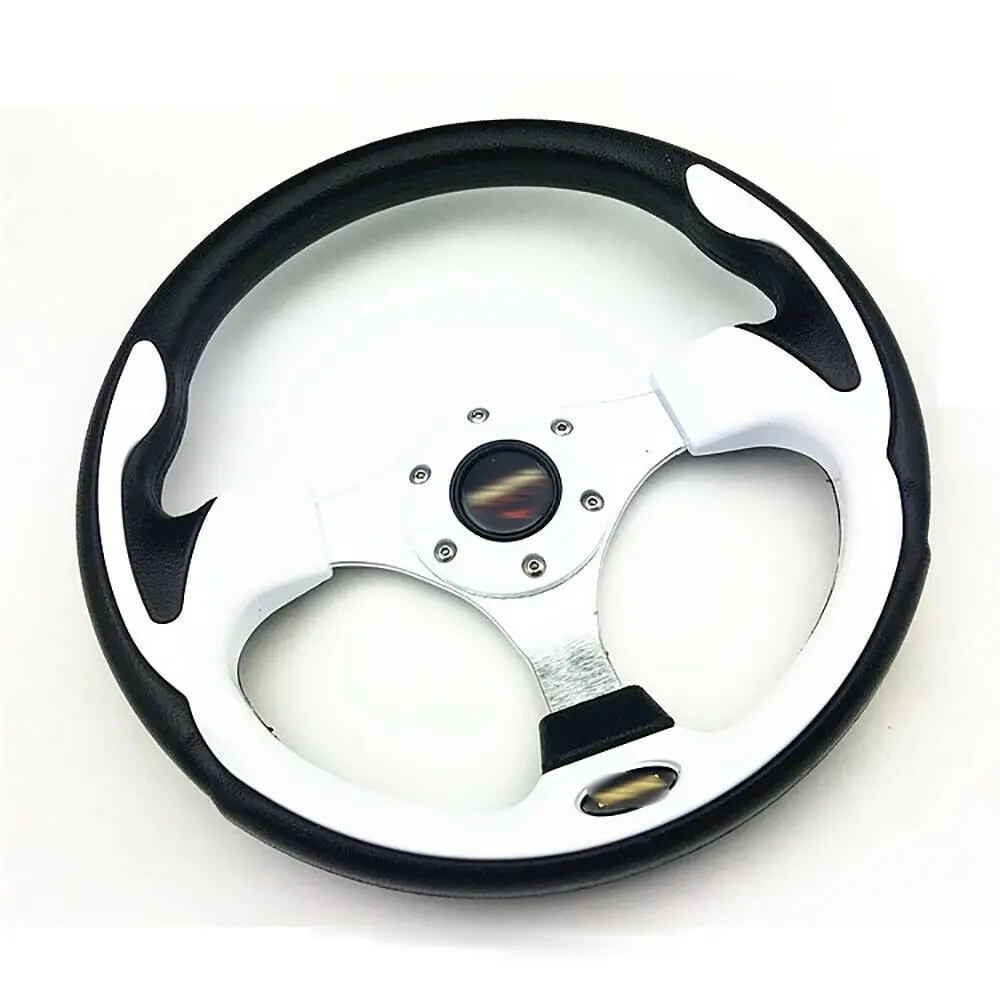 

13"Black&White PVC Holder Chrome Spoke Flat Universal Fit Racing Steering Wheel