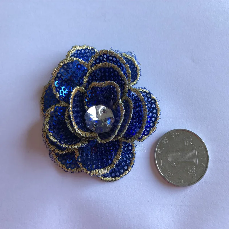 royal blue SASKIA 20 шт. 3d маленький цветок блесток патчи Вышивка Аппликация Кристалл шитье для одежды аксессуары для платья Diy Золотой патч - Цвет: royal blue