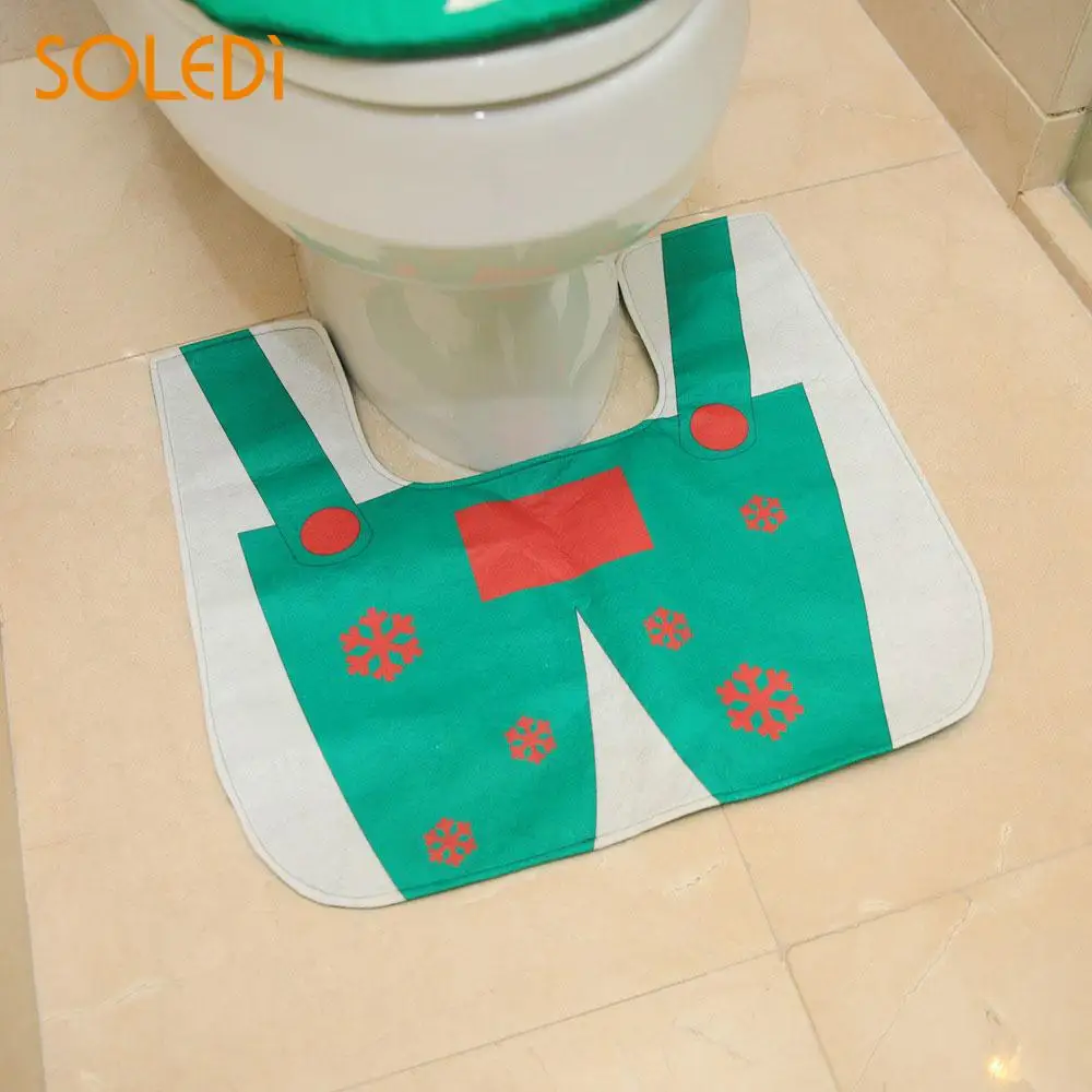 Toilet Seat Cover Christmas Decoration Nonwoven Fabric Bathroom Mat Set Santa Claus Bathroom Decor Cartoon Toilet Seat Cushion