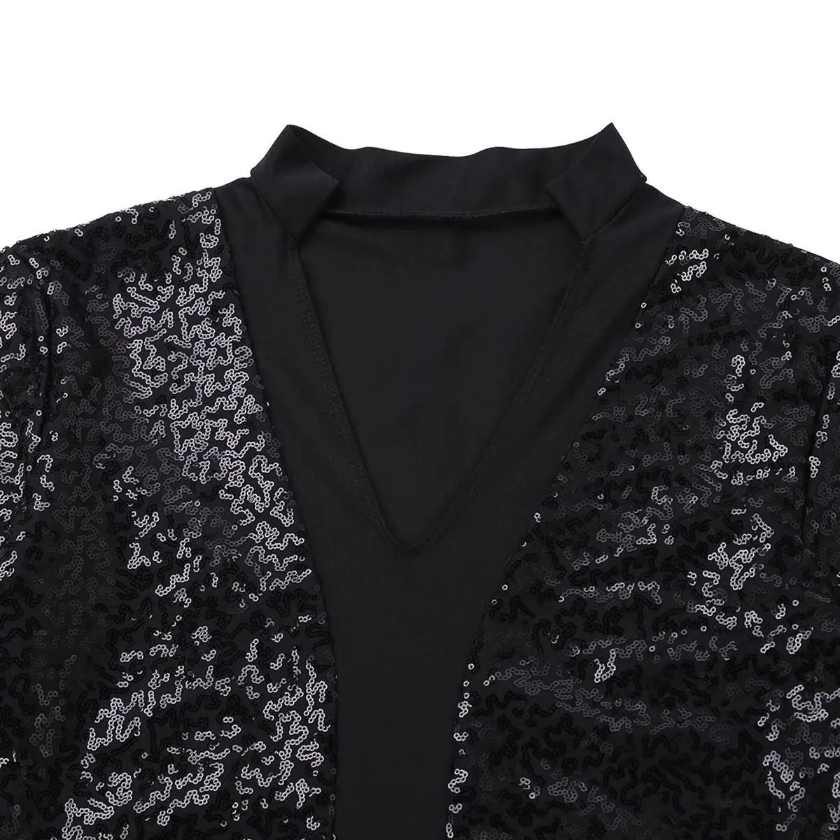 Men Leotard Ballet Bodysuit One piece Shiny Sequins V Neck Long Sleeves High Cut Dance Shirt Short Unitards Leotard Bodysuit