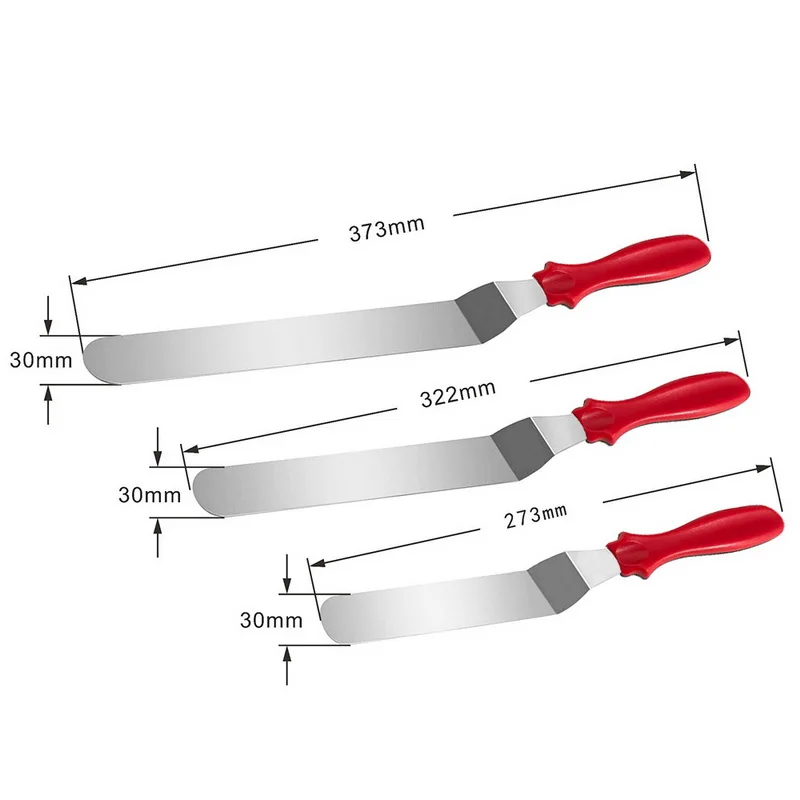Высококачественный набор из 3 шпателей для торта из нержавеющей стали с ручкой из полипропилена, кухонные аксессуары, инструменты для украшения торта