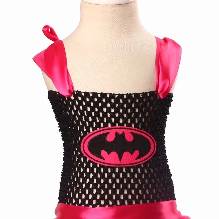 Bat Girl Halloween Costume Girls Hot Pink Tutu Dress with Mask Kids Super Hero Cosplay Fancy Vestidos Baby Dress  (7)