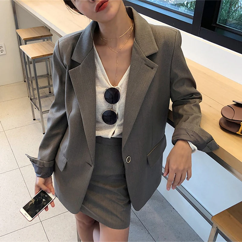 

Suit set 2019 summer new women's fashion two-piece professional slim black small suit jacket temperament skirt