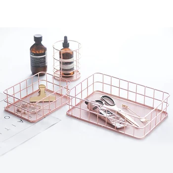 

Iron Basket For Desk Multifunction Metal Storage Baskets Storage Rose Gold Organizer For Home Garden Sundries Finishing Baskets