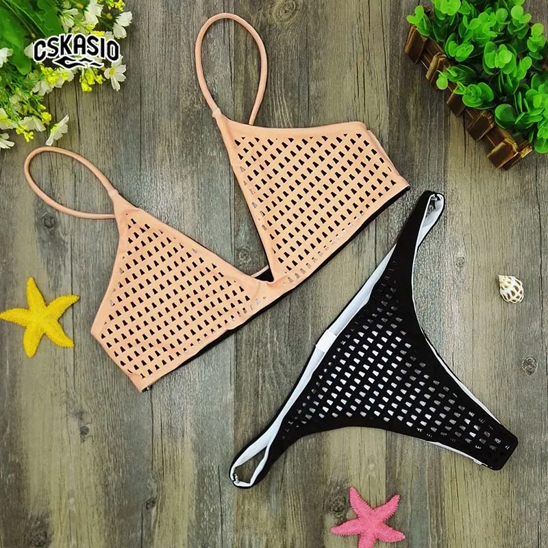 

2017 NEW Hollow Out Triangle Bikini Set Bikinis Women Sexy Brazilian Micro Thong Bikini Patchwork Swimsuit Women Bathing Suits