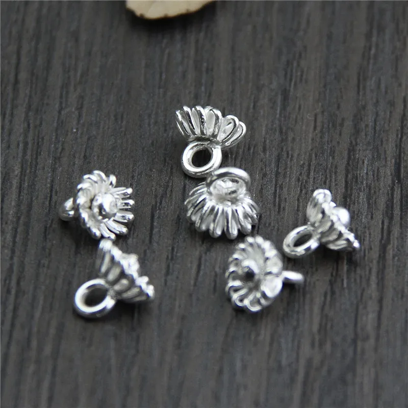 

925 Sterling Silver Women Dangle Flower Charms Designer Craft Handmade Ornament Pendants DIY Fine Jewelry Making Accessories