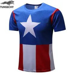 Спортивные футболки одежда с короткими рукавами бренд 2017 Капитан Америка Мода Движение короткий рукав Футболка оптом и в розницу