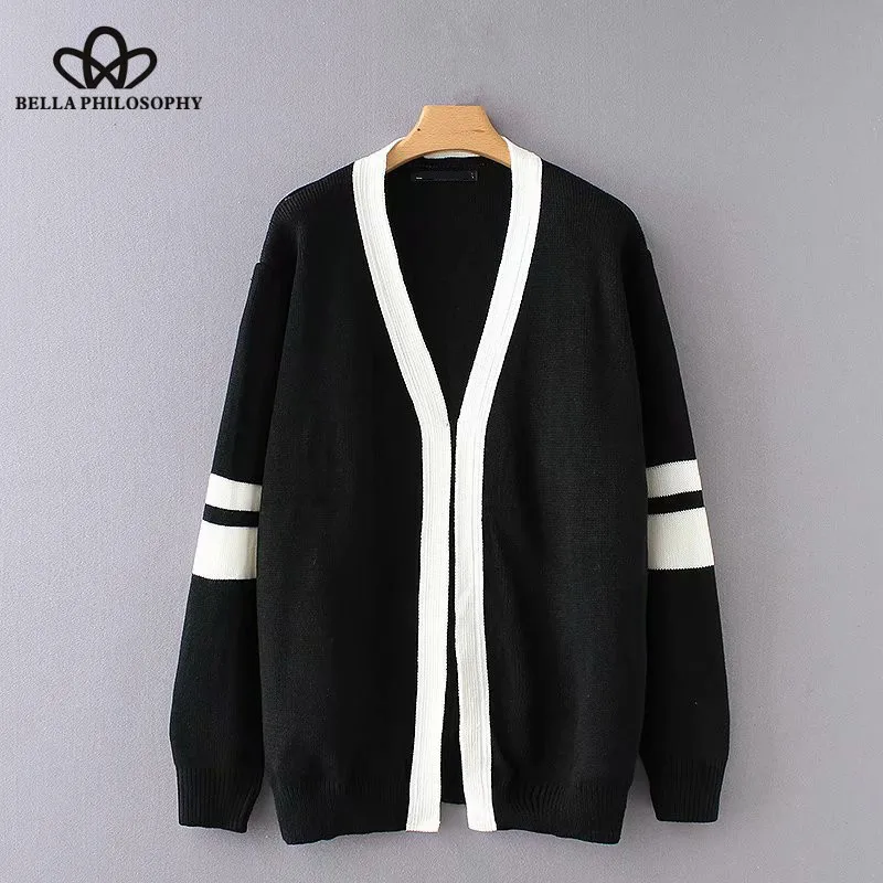 Wonder 2018 new autumn vintage black white color patchwork casual cardigan sweater ladies basic knitted sweaters female chic top
