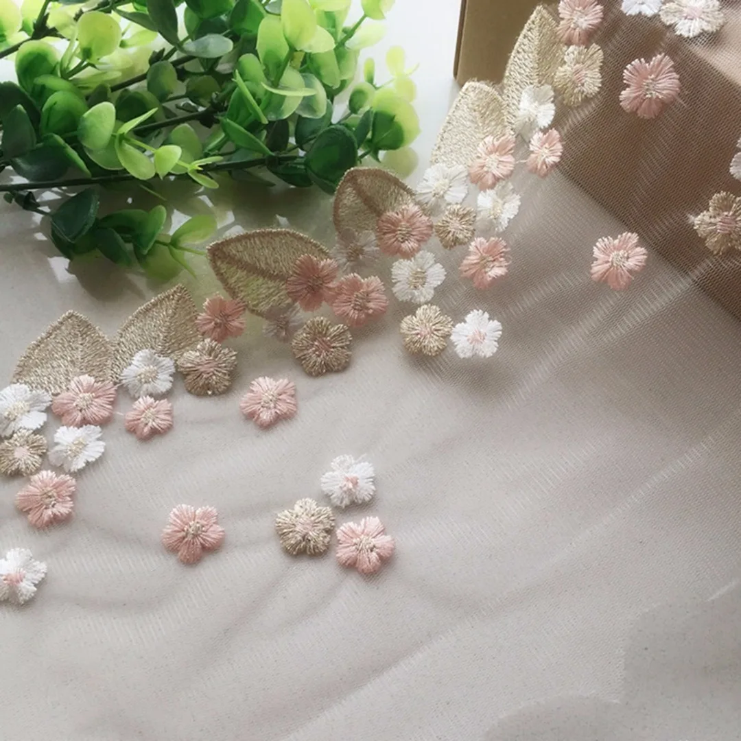 Newest Floral Tulle Lace Trim Ribbon Fabric Flower Embroidery Wedding Trim Sewing