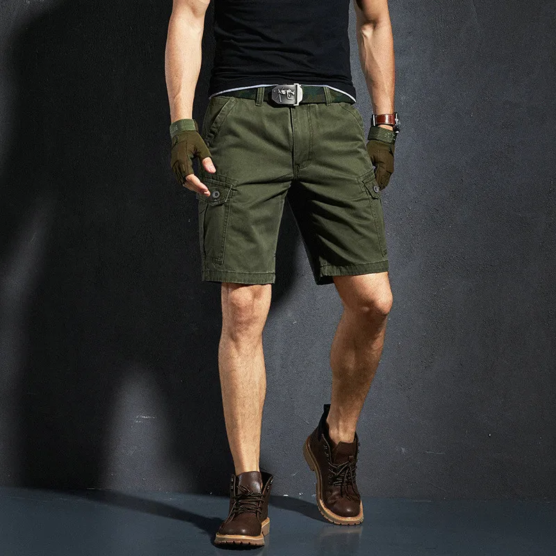MISNIKI новые летние мужские шорты Карго с несколькими карманами, хлопковые военные тактические повседневные мужские шорты s - Цвет: Армейский зеленый