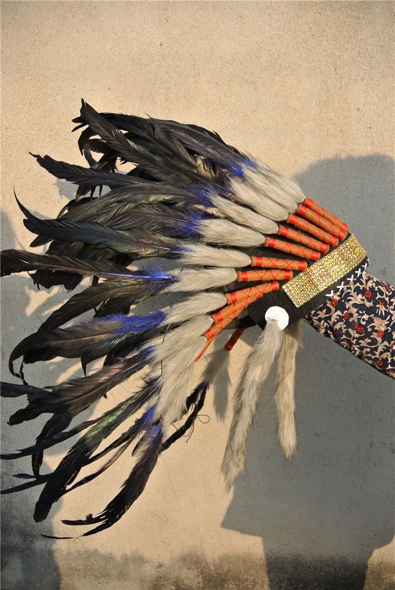 

21inch high Indian Feather headdress royal blue indian war bonnet american costumes PARTY event costumes