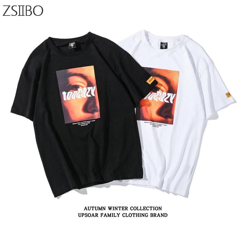 Self TooCory Patchwork Print 100% Cotton T-Shirt Street Hip Hop Short Sleeve Top T-Shirt Large Size Loose Skateboard T-Shirt