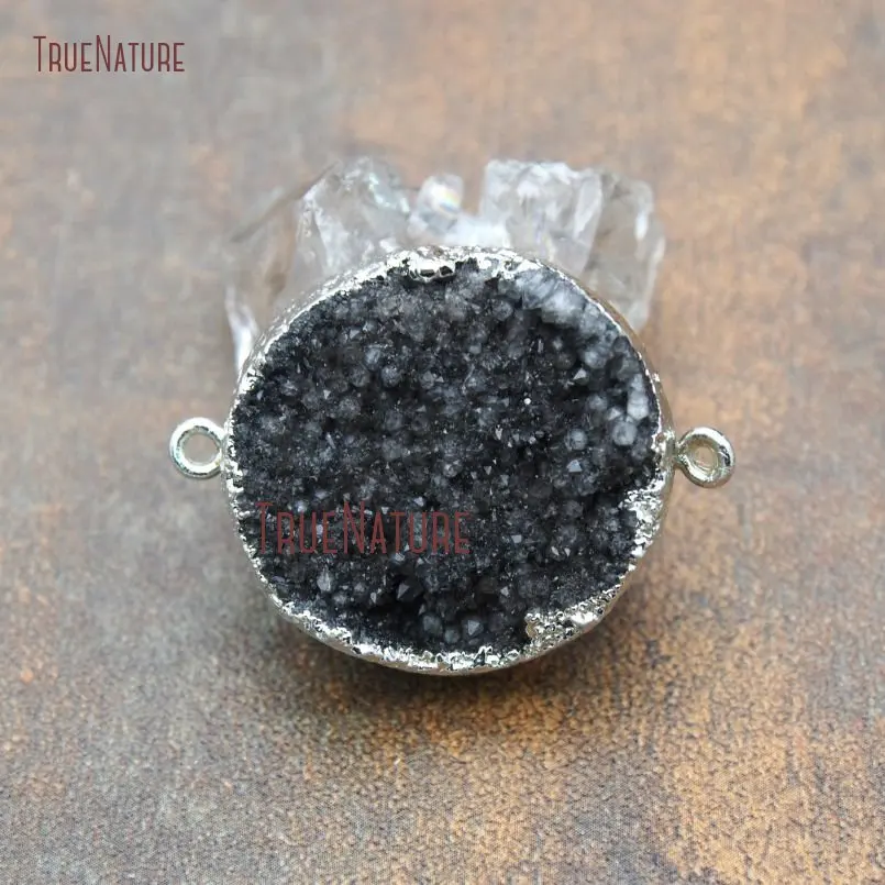 20180316-PC11222- Druzy Crystal  Double Bail Pendant Silver Finish Semi-round Connector_4