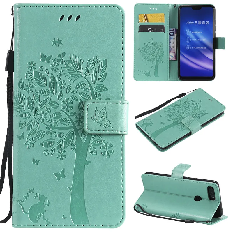 Magnetic PU Leather 3D Embossed Cat Tree Wallet Case For Xiaomi 8Lite Flip Wallet Phone Case Cover For Xiaomi 8Lite Case Coque (4)