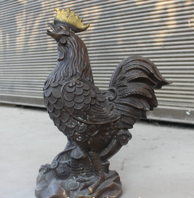 

3082 21" chinese folk feng shui bronze vergolden Reichtum sternzeichen Jahr hahn hahn statue