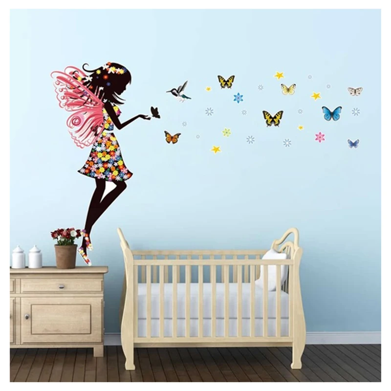 practical angel fairy butterfly wings beautiful girl colorful wall