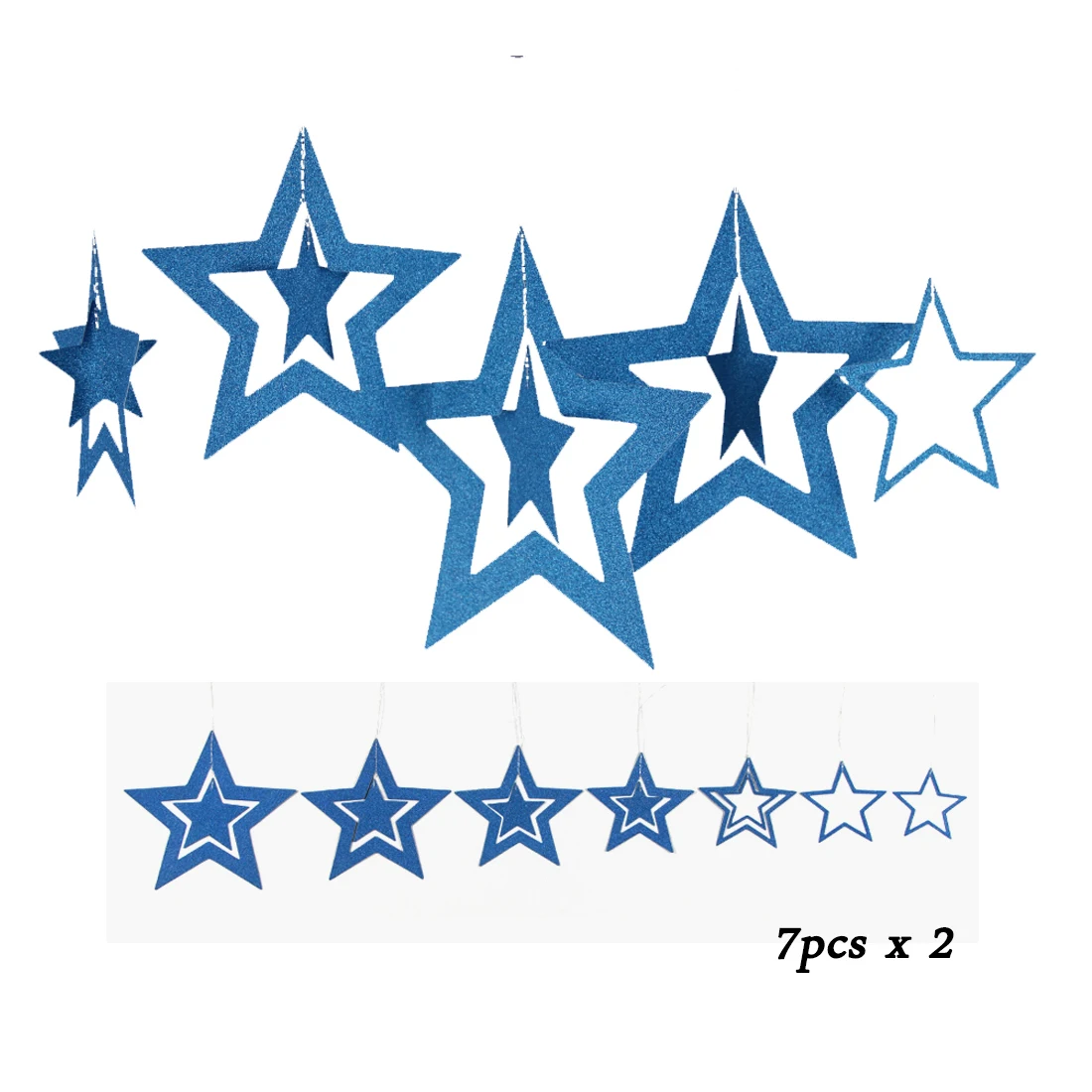 12pcs Blue Paper Decorations Set Hanging Star Ornaments Garland Paper Fans Rosette Baby Boy Shower Birthday Party Supplies
