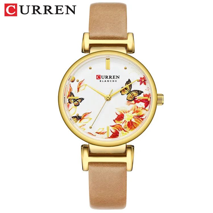 GOLD L Топ класса люкс CURREN ЖЕНСКИЕ НАРЯДНЫЕ часы модные цветы ультра-тонкие сетчатые наручные часы Элегантные бабочки женские водонепроницаемые кварцевые часы - Цвет: GOLD L