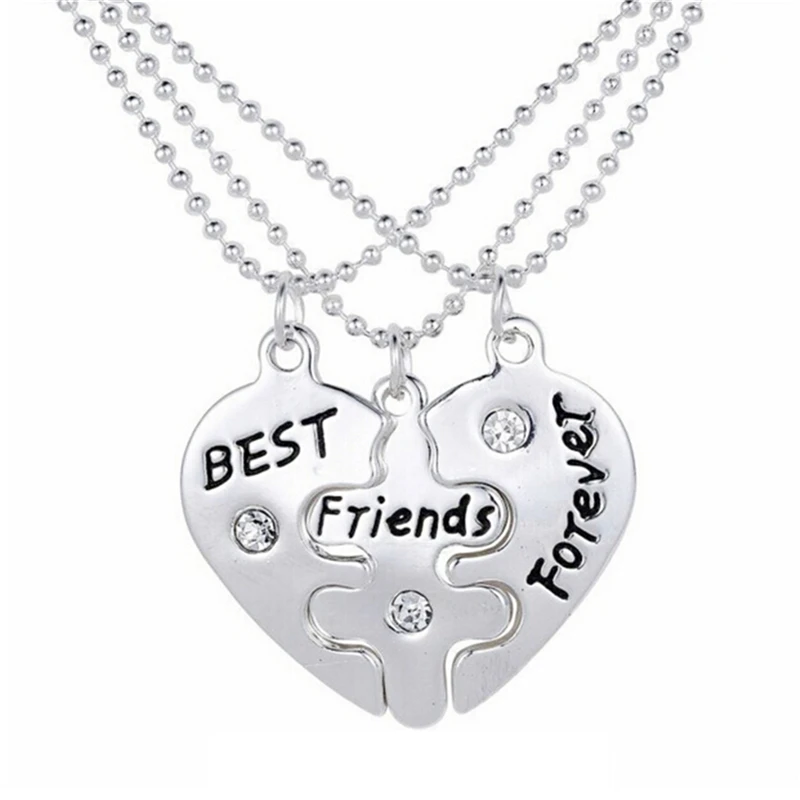 

Lovers' Collier Bff Statement Necklace 3 Pcs Best Friends Forever Necklaces Colar Friendship Heart Charm Pendent Gift For Girls
