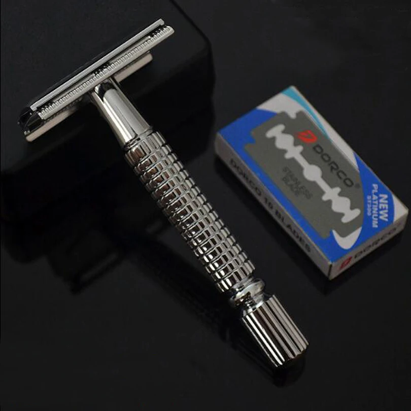 

Men Double Edge Shaving Straight Razor Manual Navalha Stainless Steel Handle with 10pc Razor Blades