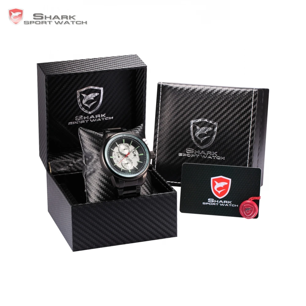 

Luxury Leather Box Gummy Shark Sport Watch Dashboard Date Calendar Steel Band Oversized Case Quartz Men Wrist Watches /SH370-373