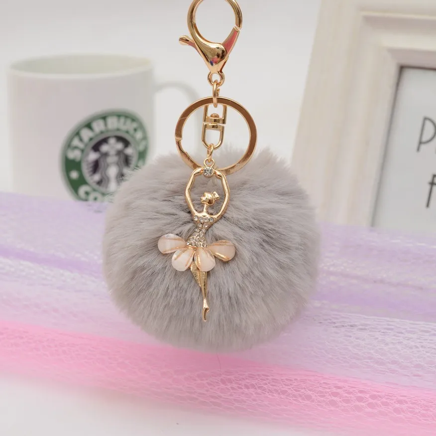 

ZOEBER Fake Rabbit Fur Ball KeyChain Gold Key Chain Pom Pom Key Rings Pompom Angel Girl Fourrure Pompon Women Bag Charms Jewelry