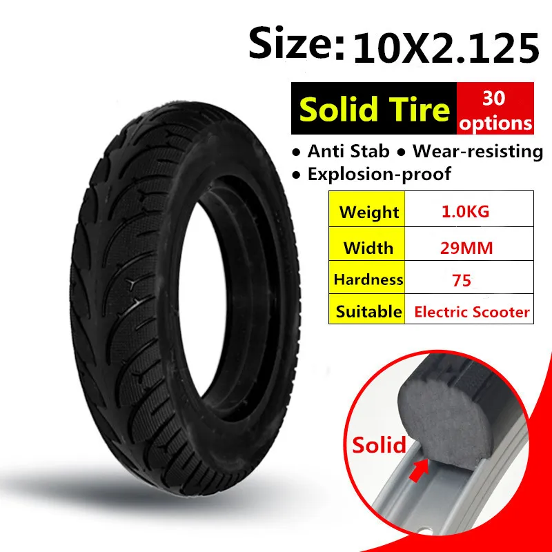 10*2.125 Solid Tire Electric Scooter Rubber Puncture Proof Tire Spare Non-silp 