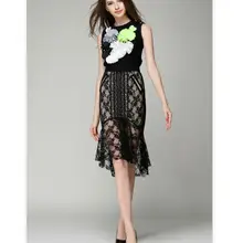 Sipaiya Новое поступление элегантные Для женщин Кружево Русалка Юбки для женщин выдалбливают Кружево крюк лоскутное Трубы Перспектива Тонкий Леди Юбка Saia