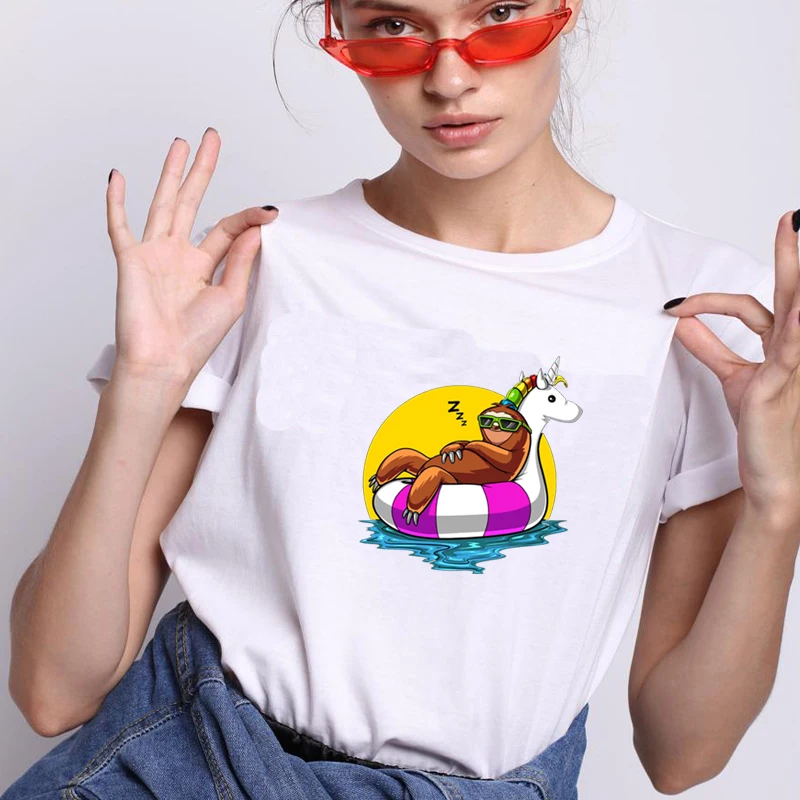 

2019 New pattern summer women t shirt O-Neck Busy Sloth Print vintage T Shirts aesthetic clothes T-shirts Casual Tee Shirt