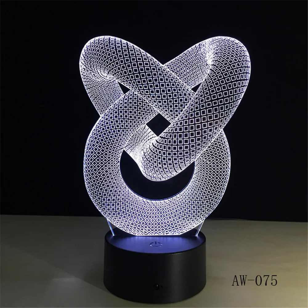 Love Knot абстрактный 3D светодиодный светильник, 7 цветов, сменный сенсорный и пульт дистанционного управления для домашнего и офисного декора, Настольная Ночная лампа, уникальный подарок