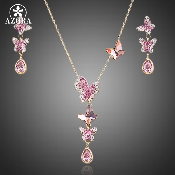 AZORA Lovely Butterfly Gold Color Stellux Austrian Crystal Necklace and Earrings Jewelry Set TG0057