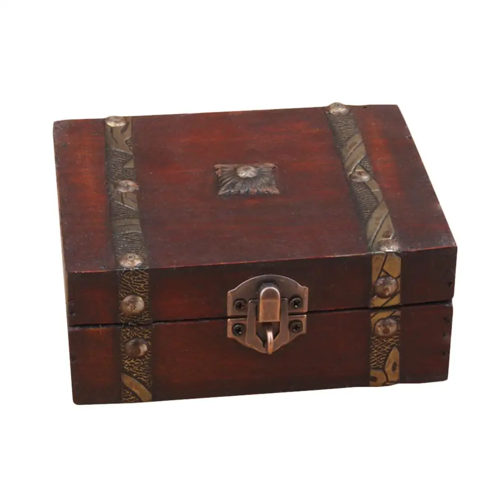 

Antique Wooden Storage Box Retro Jewelry Box Double Leather Belt Pattern Small Boxs