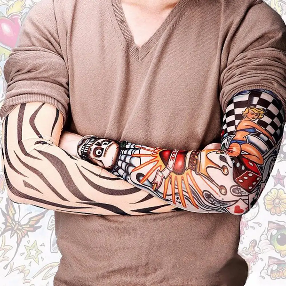 1 шт., модные нейлоновые тату для рук, чулки для мужчин и женщин на руку, теплые эластичные накладные временные татуировки