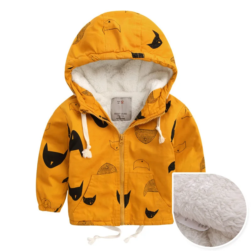 Ветровка для маленьких мальчиков и девочек; зимняя одежда; детская верхняя одежда на молнии; флисовое пальто с героями мультфильмов; детская утепленная куртка с капюшоном - Цвет: Yellow F